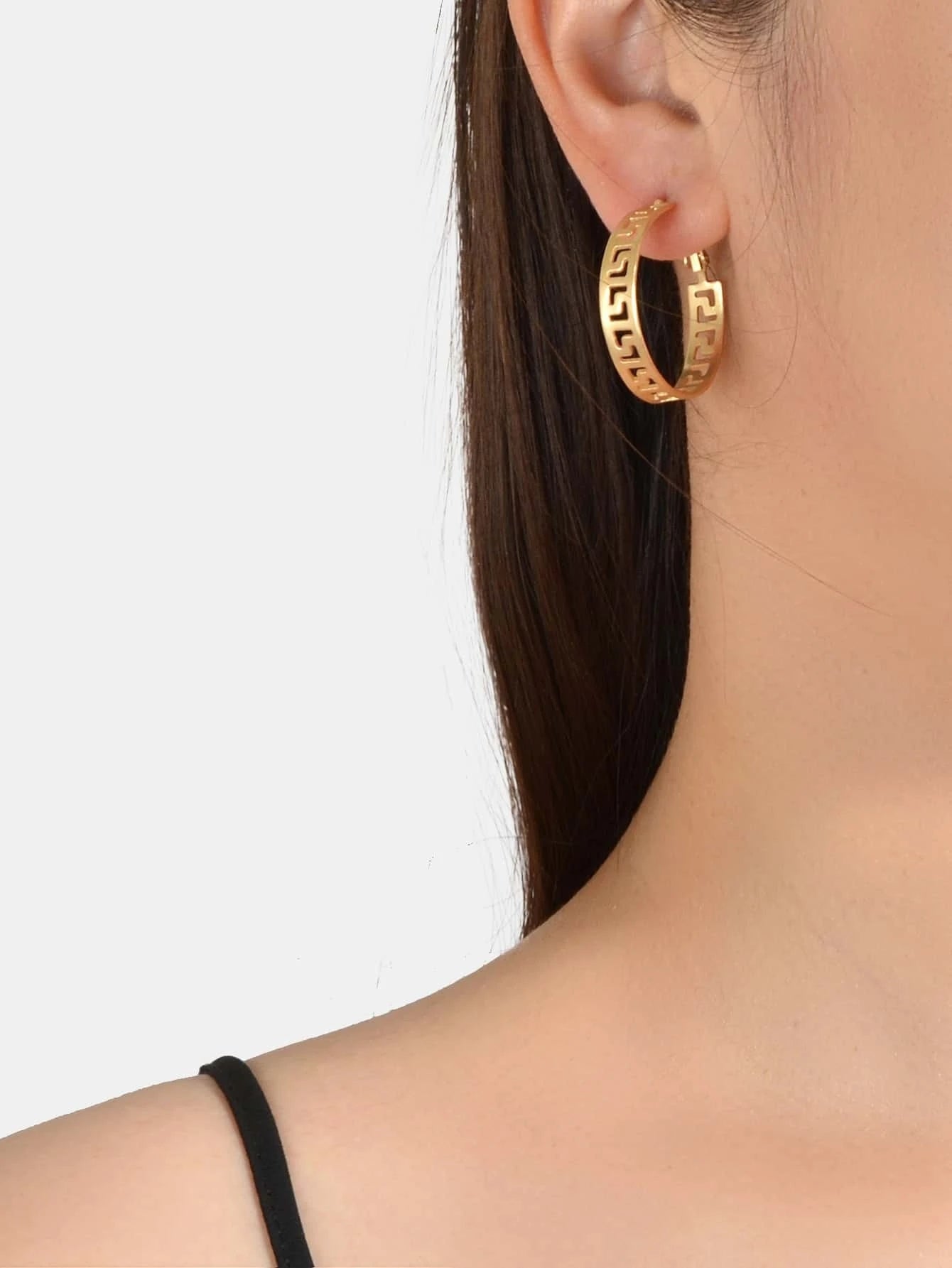 Women's Gold Metal Hollow Geometric Large Hoop Statement Earrings Accessories