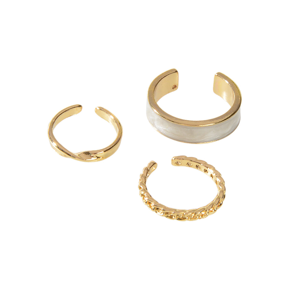 3 pcs Retro Stackable White Enamel Midi Knuckle Ring Set - Multiple Bulk Pack Rings