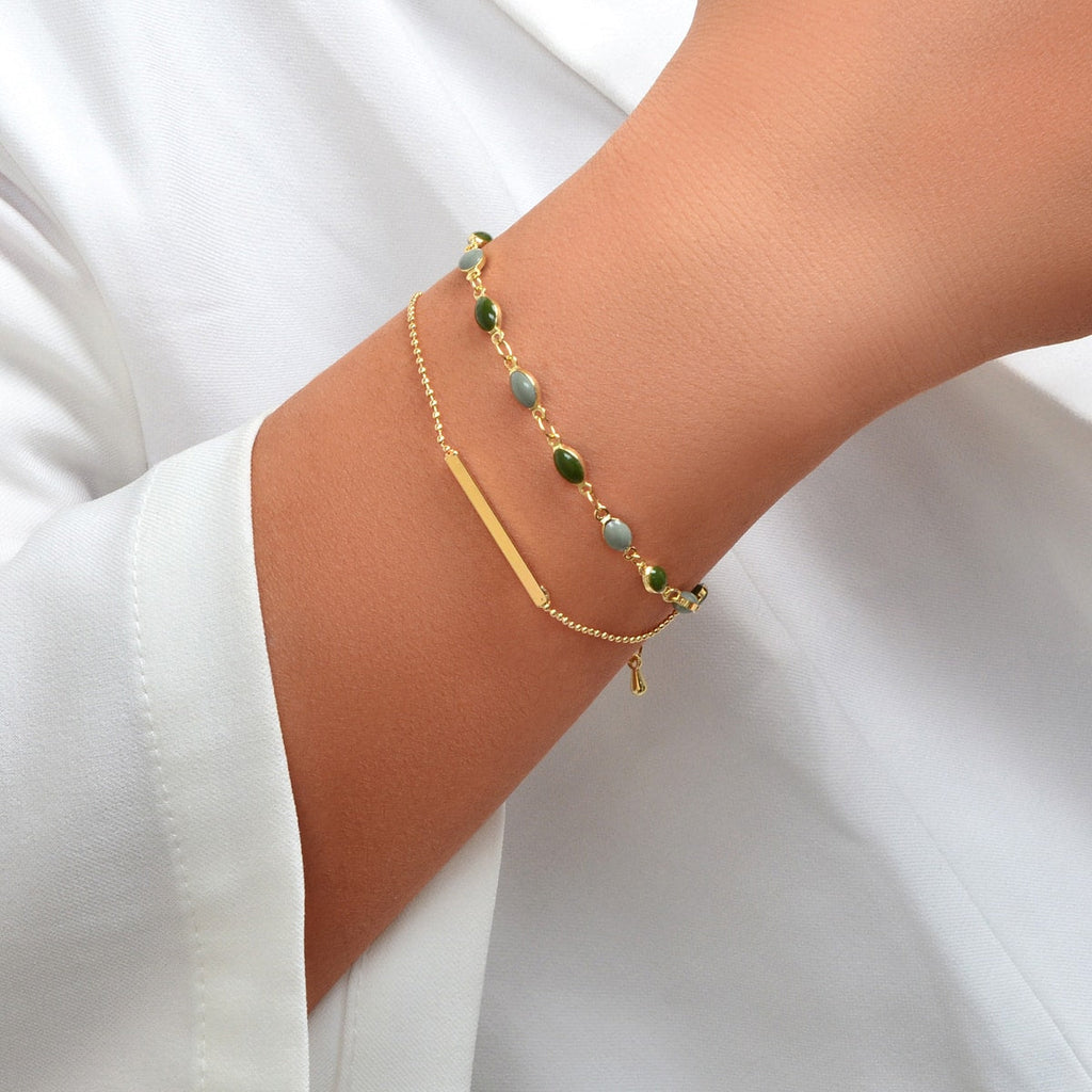 Stylish Colorful Oval Pendant Double-Layer Chain Bracelet