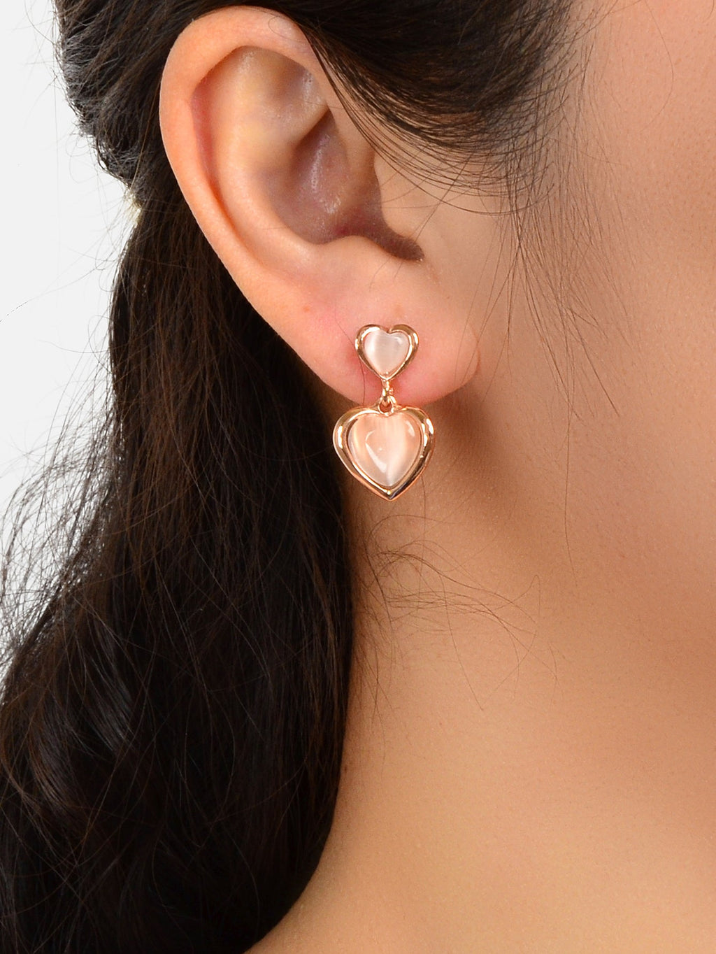 Girlfriend Birthday Gift Elegant Rose Gold Pink Opal Love Heart Dangle Earrings