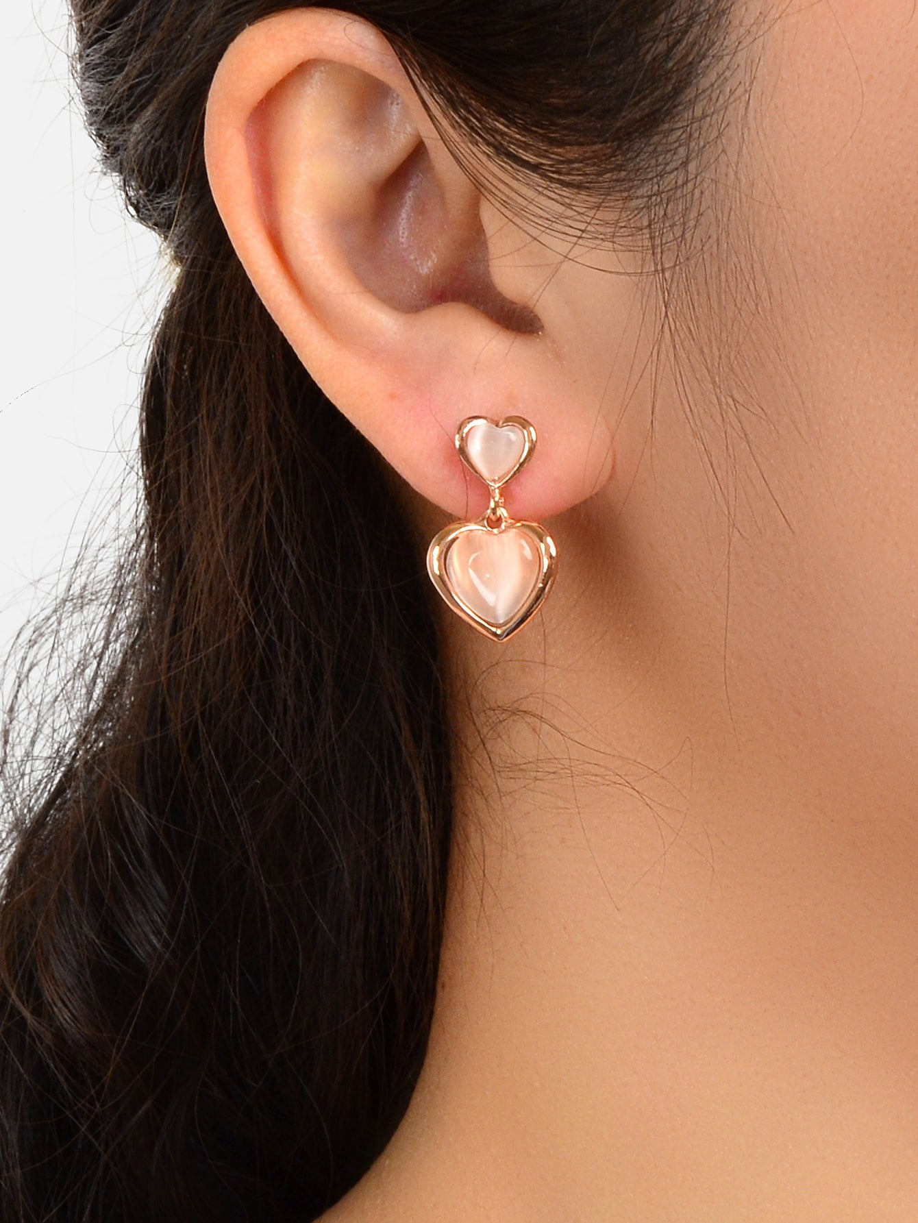 Girlfriend Birthday Gift Elegant Rose Gold Pink Opal Love Heart Dangle Earrings