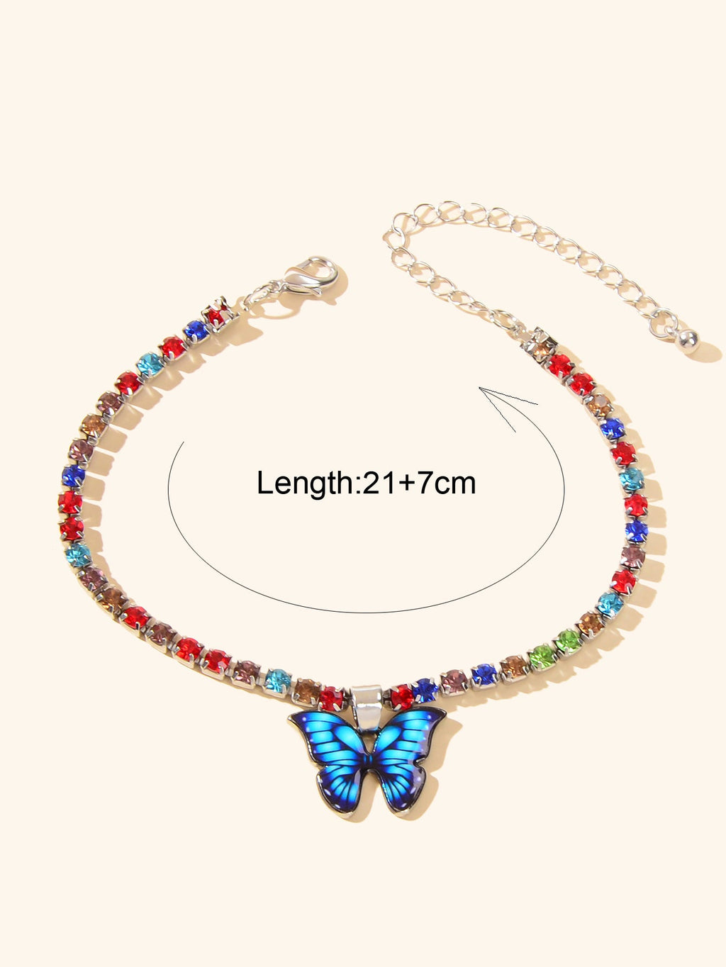 Multi Colour Rhinestone Claw Chain Butterfly Charm Anklet Women Foot Jewellery