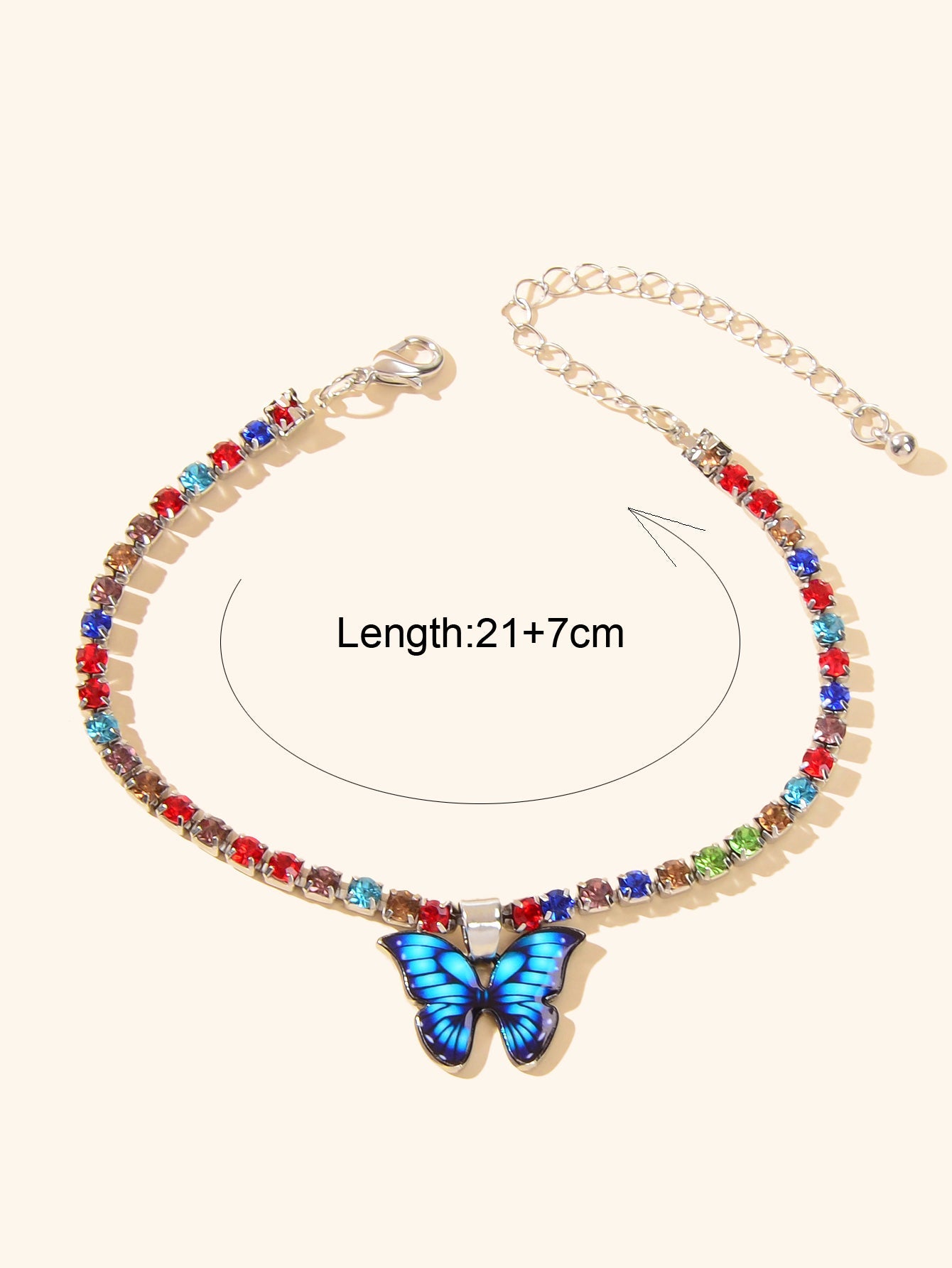 Multi Colour Rhinestone Claw Chain Butterfly Charm Anklet Women Foot Jewellery