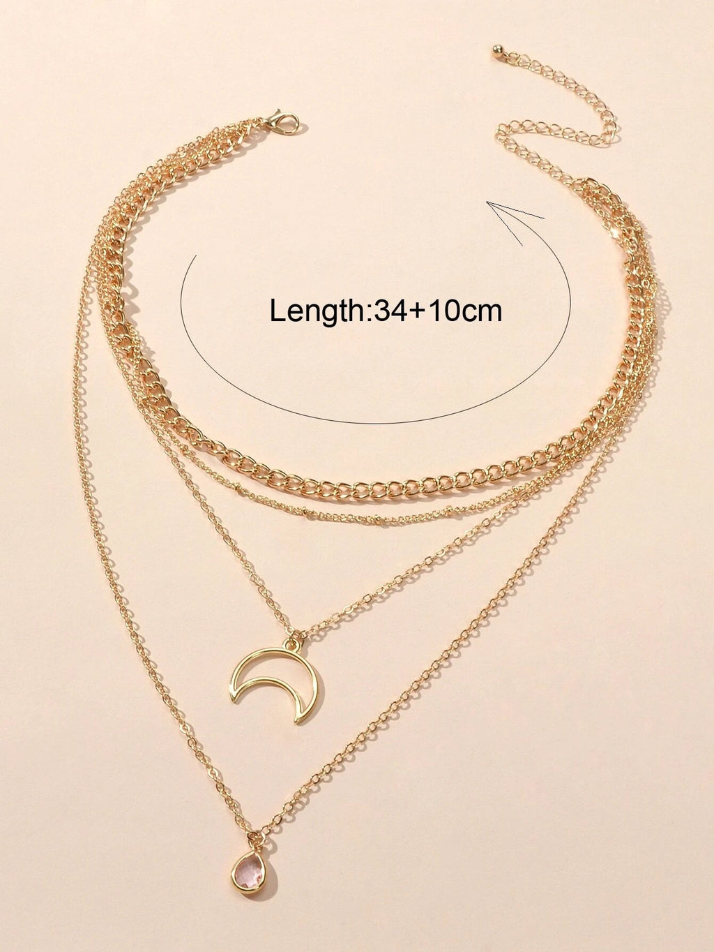 Multi-layer Gold Tone Chain Moon Water Drop Pendant Necklace Girls Party Jewelry