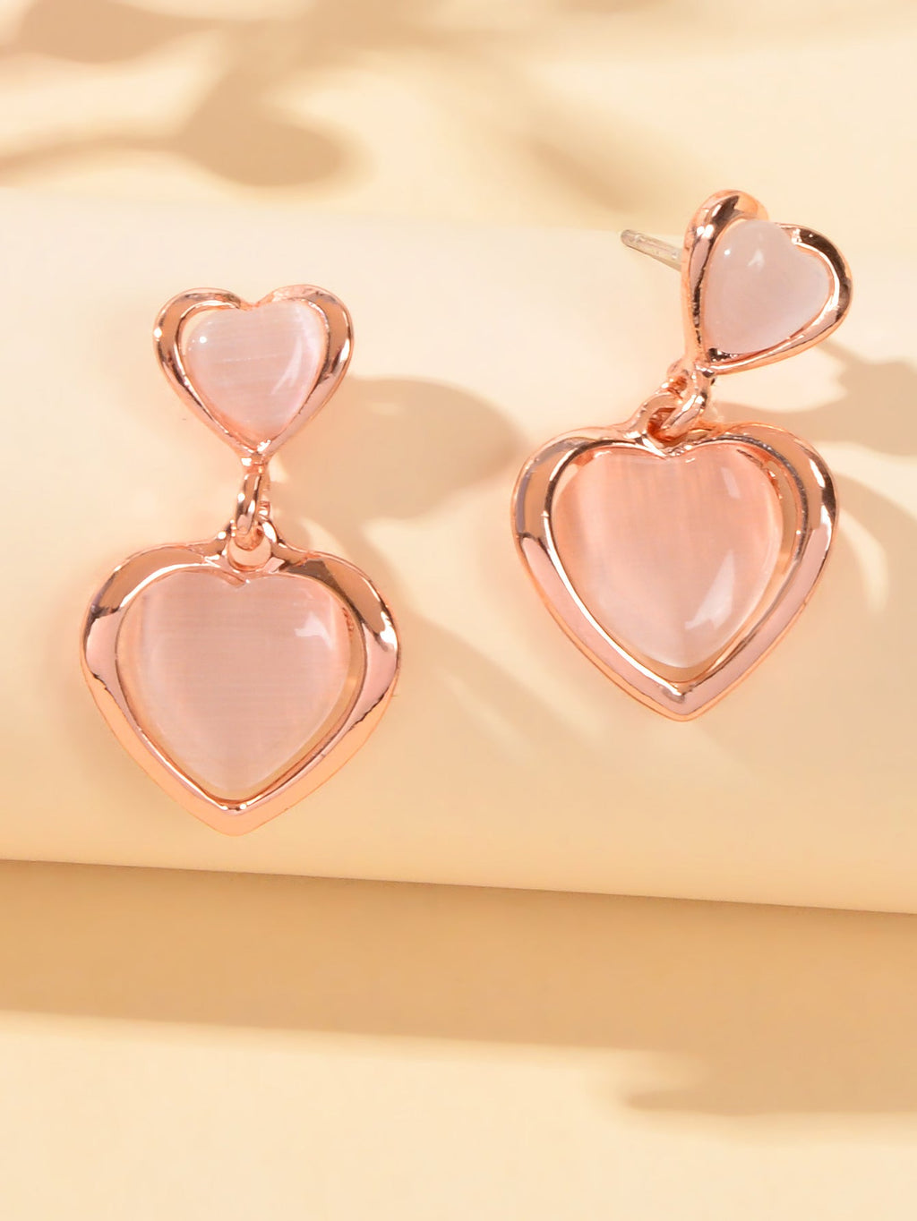 Girlfriend Birthday Gift Elegant Rose Gold Pink Opal Love Heart Dangle Earrings