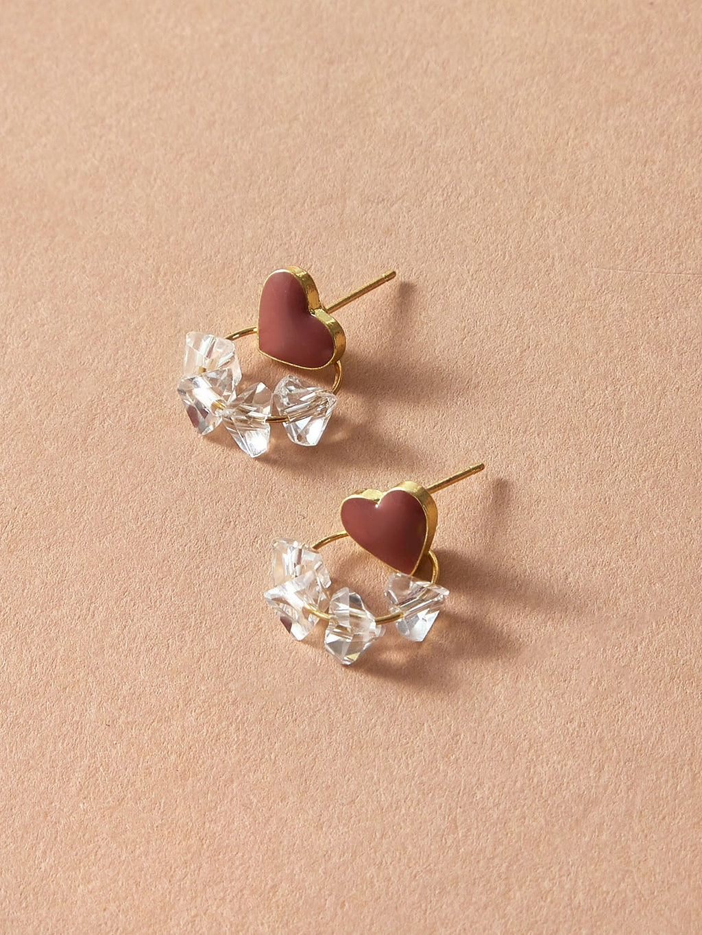 Trendy Ladies Jewellery Transparent Beads Gold Circle Red Heart Stud Earrings