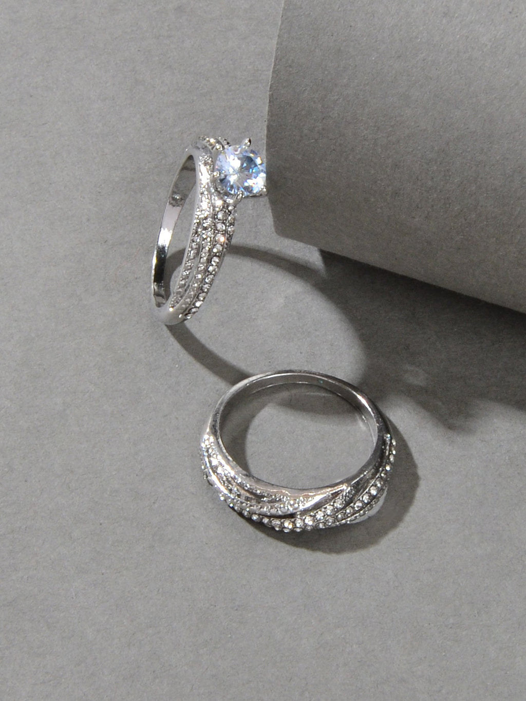 2 pcs Wedding Jewellery Luxurious Rhinestone Silver Finger Ring Bridal Ring Band