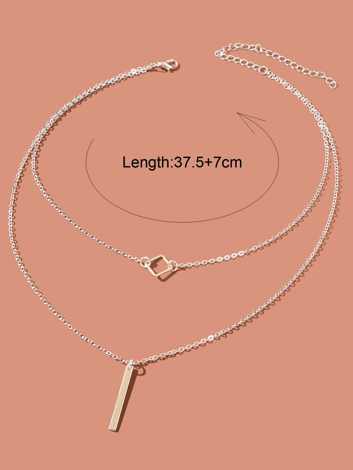 Double Layer Silver Chain Y Style Square Bar Pendant Necklace Party Accessories